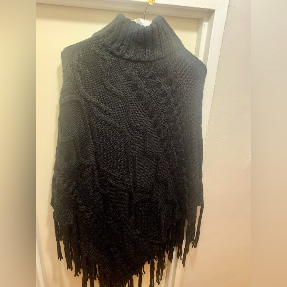 Black Cable Knit Poncho
